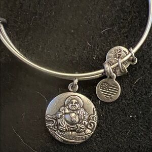 Alex and Ani Laughing Buddha charm bracelet, silver tone, 2016